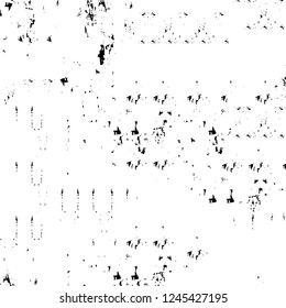 Grunge overlay layer. Abstract black and white vector background. Monochrome vintage surface with dirty pattern in cracks, spots, dots. Old wall in dark horror style design