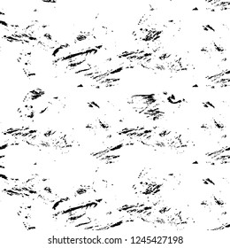Grunge overlay layer. Abstract black and white vector background. Monochrome vintage surface with dirty pattern in cracks, spots, dots. Old wall in dark horror style design