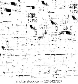 Grunge overlay layer. Abstract black and white vector background. Monochrome vintage surface with dirty pattern in cracks, spots, dots. Old wall in dark horror style design