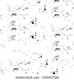 Grunge overlay layer. Abstract black and white vector background. Monochrome vintage surface with dirty pattern in cracks, spots, dots. Old wall in dark horror style design
