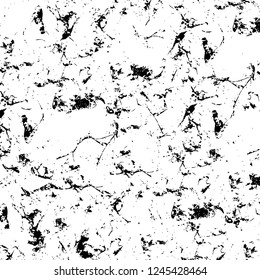 Grunge overlay layer. Abstract black and white vector background. Monochrome vintage surface with dirty pattern in cracks, spots, dots. Old wall in dark horror style design