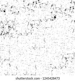 Grunge overlay layer. Abstract black and white vector background. Monochrome vintage surface with dirty pattern in cracks, spots, dots. Old wall in dark horror style design