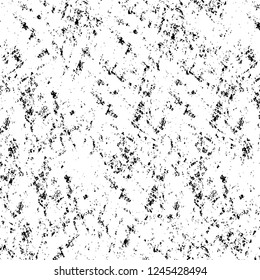 Grunge overlay layer. Abstract black and white vector background. Monochrome vintage surface with dirty pattern in cracks, spots, dots. Old wall in dark horror style design