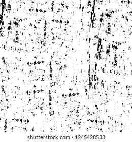Grunge overlay layer. Abstract black and white vector background. Monochrome vintage surface with dirty pattern in cracks, spots, dots. Old wall in dark horror style design