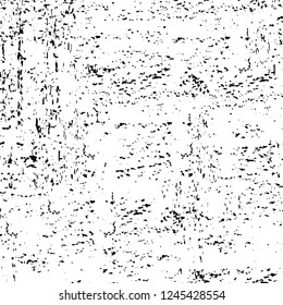 Grunge overlay layer. Abstract black and white vector background. Monochrome vintage surface with dirty pattern in cracks, spots, dots. Old wall in dark horror style design