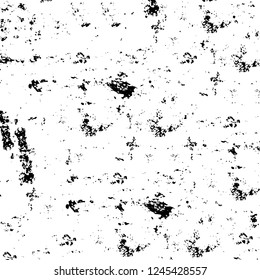 Grunge overlay layer. Abstract black and white vector background. Monochrome vintage surface with dirty pattern in cracks, spots, dots. Old wall in dark horror style design