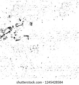 Grunge overlay layer. Abstract black and white vector background. Monochrome vintage surface with dirty pattern in cracks, spots, dots. Old wall in dark horror style design