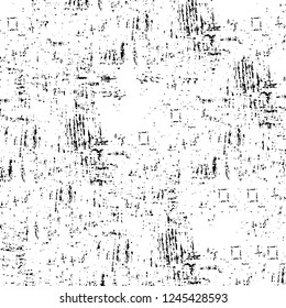 Grunge overlay layer. Abstract black and white vector background. Monochrome vintage surface with dirty pattern in cracks, spots, dots. Old wall in dark horror style design
