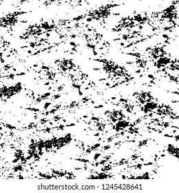 Grunge overlay layer. Abstract black and white vector background. Monochrome vintage surface with dirty pattern in cracks, spots, dots. Old wall in dark horror style design