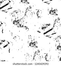 Grunge overlay layer. Abstract black and white vector background. Monochrome vintage surface with dirty pattern in cracks, spots, dots. Old wall in dark horror style design