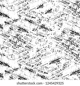 Grunge overlay layer. Abstract black and white vector background. Monochrome vintage surface with dirty pattern in cracks, spots, dots. Old wall in dark horror style design