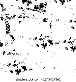 Grunge overlay layer. Abstract black and white vector background. Monochrome vintage surface with dirty pattern in cracks, spots, dots. Old wall in dark horror style design