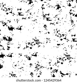 Grunge overlay layer. Abstract black and white vector background. Monochrome vintage surface with dirty pattern in cracks, spots, dots. Old wall in dark horror style design