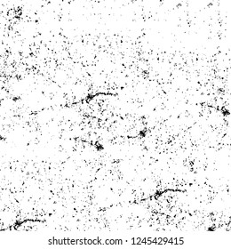 Grunge overlay layer. Abstract black and white vector background. Monochrome vintage surface with dirty pattern in cracks, spots, dots. Old wall in dark horror style design