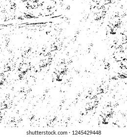 Grunge overlay layer. Abstract black and white vector background. Monochrome vintage surface with dirty pattern in cracks, spots, dots. Old wall in dark horror style design