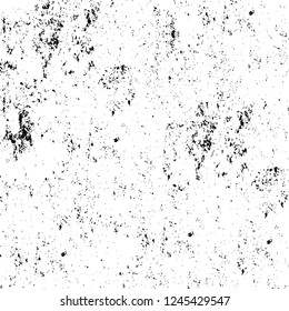 Grunge overlay layer. Abstract black and white vector background. Monochrome vintage surface with dirty pattern in cracks, spots, dots. Old wall in dark horror style design