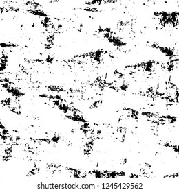 Grunge overlay layer. Abstract black and white vector background. Monochrome vintage surface with dirty pattern in cracks, spots, dots. Old wall in dark horror style design
