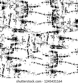 Grunge overlay layer. Abstract black and white vector background. Monochrome vintage surface with dirty pattern in cracks, spots, dots. Old wall in dark horror style design