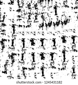 Grunge overlay layer. Abstract black and white vector background. Monochrome vintage surface with dirty pattern in cracks, spots, dots. Old wall in dark horror style design