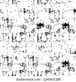 Grunge overlay layer. Abstract black and white vector background. Monochrome vintage surface with dirty pattern in cracks, spots, dots. Old wall in dark horror style design