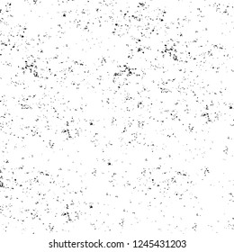 Grunge overlay layer. Abstract black and white vector background. Monochrome vintage surface with dirty pattern in cracks, spots, dots. Old wall in dark horror style design