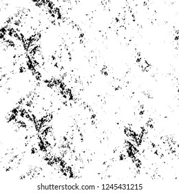 Grunge overlay layer. Abstract black and white vector background. Monochrome vintage surface with dirty pattern in cracks, spots, dots. Old wall in dark horror style design