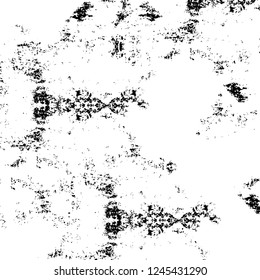 Grunge overlay layer. Abstract black and white vector background. Monochrome vintage surface with dirty pattern in cracks, spots, dots. Old wall in dark horror style design