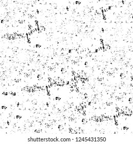 Grunge overlay layer. Abstract black and white vector background. Monochrome vintage surface with dirty pattern in cracks, spots, dots. Old wall in dark horror style design