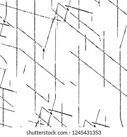 Grunge overlay layer. Abstract black and white vector background. Monochrome vintage surface with dirty pattern in cracks, spots, dots. Old wall in dark horror style design