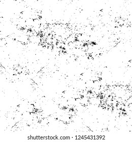Grunge overlay layer. Abstract black and white vector background. Monochrome vintage surface with dirty pattern in cracks, spots, dots. Old wall in dark horror style design