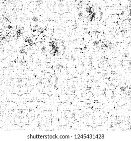Grunge overlay layer. Abstract black and white vector background. Monochrome vintage surface with dirty pattern in cracks, spots, dots. Old wall in dark horror style design