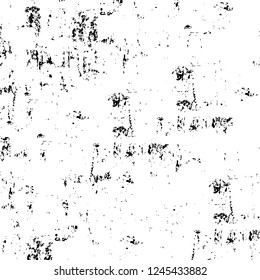 Grunge overlay layer. Abstract black and white vector background. Monochrome vintage surface with dirty pattern in cracks, spots, dots. Old wall in dark horror style design