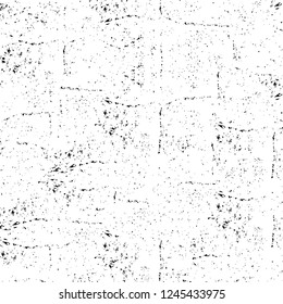 Grunge overlay layer. Abstract black and white vector background. Monochrome vintage surface with dirty pattern in cracks, spots, dots. Old wall in dark horror style design