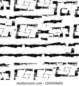 Grunge overlay layer. Abstract black and white vector background. Monochrome vintage surface with dirty pattern in cracks, spots, dots. Old wall in dark horror style design