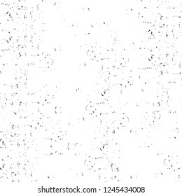 Grunge overlay layer. Abstract black and white vector background. Monochrome vintage surface with dirty pattern in cracks, spots, dots. Old wall in dark horror style design