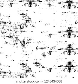 Grunge overlay layer. Abstract black and white vector background. Monochrome vintage surface with dirty pattern in cracks, spots, dots. Old wall in dark horror style design
