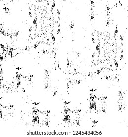 Grunge overlay layer. Abstract black and white vector background. Monochrome vintage surface with dirty pattern in cracks, spots, dots. Old wall in dark horror style design