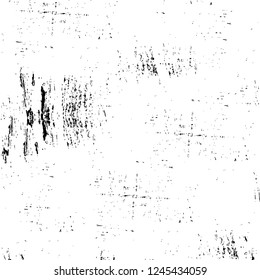 Grunge overlay layer. Abstract black and white vector background. Monochrome vintage surface with dirty pattern in cracks, spots, dots. Old wall in dark horror style design