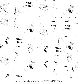 Grunge overlay layer. Abstract black and white vector background. Monochrome vintage surface with dirty pattern in cracks, spots, dots. Old wall in dark horror style design