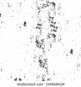 Grunge overlay layer. Abstract black and white vector background. Monochrome vintage surface with dirty pattern in cracks, spots, dots. Old wall in dark horror style design