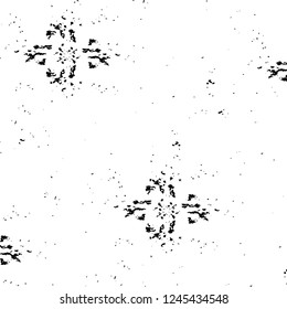 Grunge overlay layer. Abstract black and white vector background. Monochrome vintage surface with dirty pattern in cracks, spots, dots. Old wall in dark horror style design