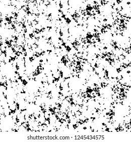 Grunge overlay layer. Abstract black and white vector background. Monochrome vintage surface with dirty pattern in cracks, spots, dots. Old wall in dark horror style design