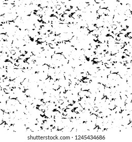 Grunge overlay layer. Abstract black and white vector background. Monochrome vintage surface with dirty pattern in cracks, spots, dots. Old wall in dark horror style design