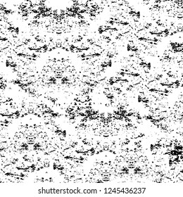 Grunge overlay layer. Abstract black and white vector background. Monochrome vintage surface with dirty pattern in cracks, spots, dots. Old wall in dark horror style design