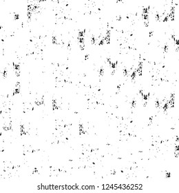 Grunge overlay layer. Abstract black and white vector background. Monochrome vintage surface with dirty pattern in cracks, spots, dots. Old wall in dark horror style design