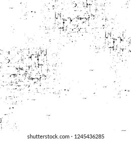 Grunge overlay layer. Abstract black and white vector background. Monochrome vintage surface with dirty pattern in cracks, spots, dots. Old wall in dark horror style design