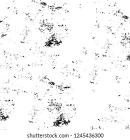 Grunge overlay layer. Abstract black and white vector background. Monochrome vintage surface with dirty pattern in cracks, spots, dots. Old wall in dark horror style design