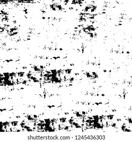 Grunge overlay layer. Abstract black and white vector background. Monochrome vintage surface with dirty pattern in cracks, spots, dots. Old wall in dark horror style design