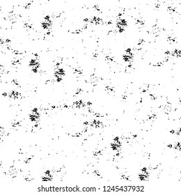 Grunge overlay layer. Abstract black and white vector background. Monochrome vintage surface with dirty pattern in cracks, spots, dots. Old wall in dark horror style design