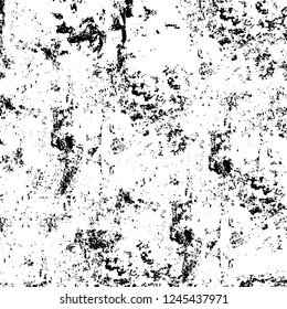 Grunge overlay layer. Abstract black and white vector background. Monochrome vintage surface with dirty pattern in cracks, spots, dots. Old wall in dark horror style design